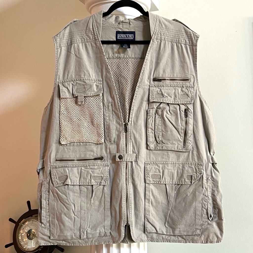 Vintage Lands End Direct Merchant Fly Fishing Hunting Utility Vest Ykk Zippers